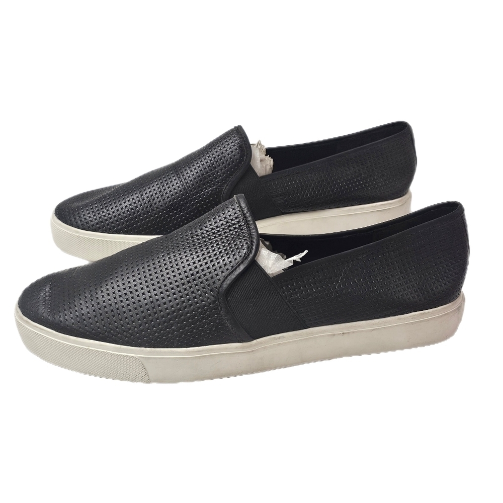 Vince Blair Perforated Leather Slip On Sneaker Black White Platform 9